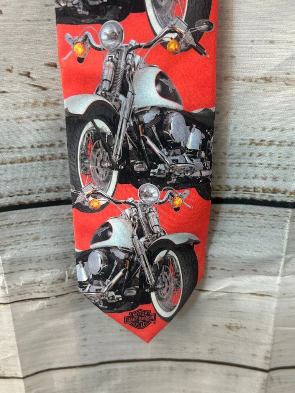 Vintage Ralph Marlin Harley Davidson Tie Coral Made in USA
